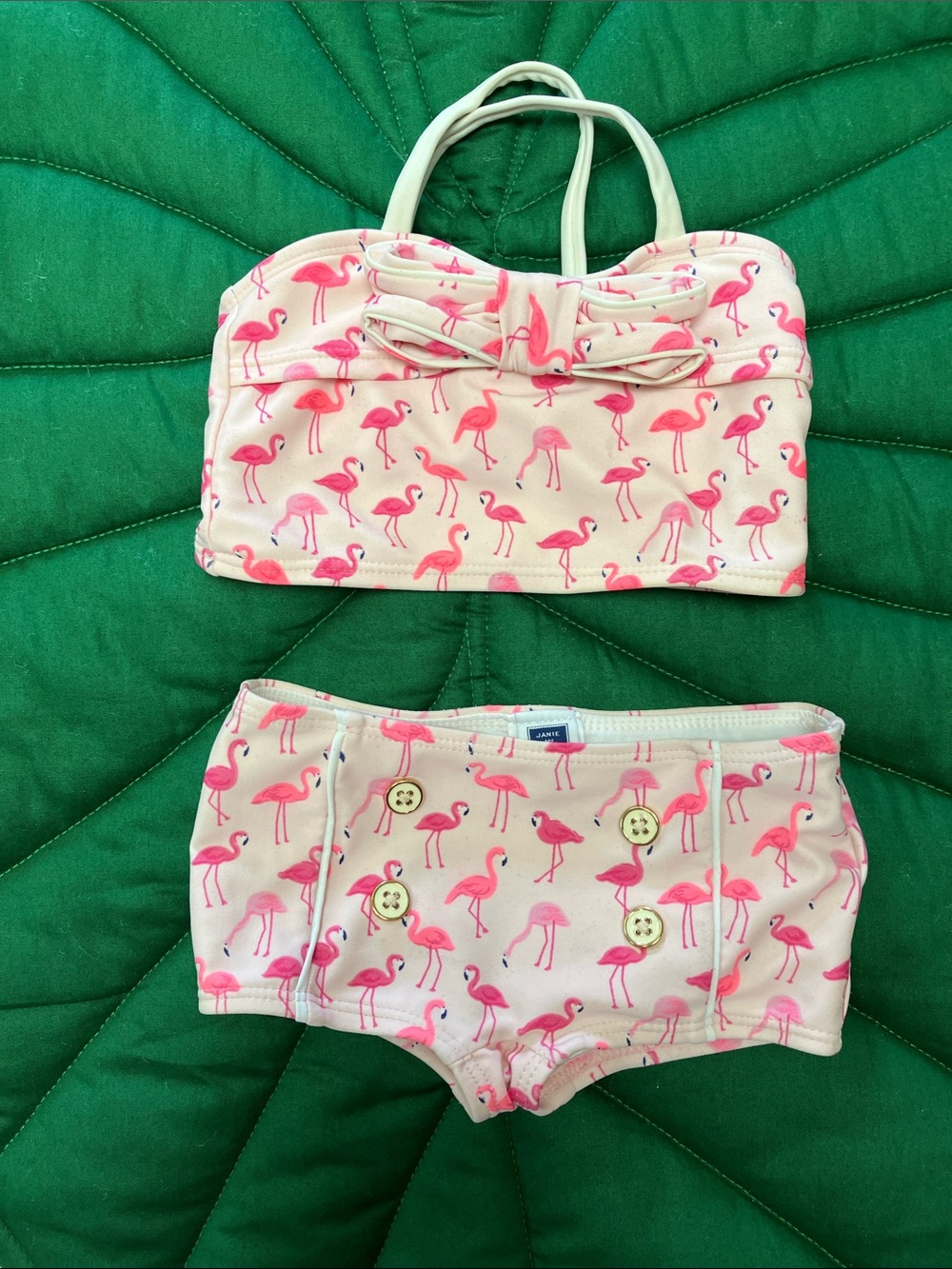 Janie and Jack pinup retro flaming pink bow girls bikini. Size 6-12mos.
